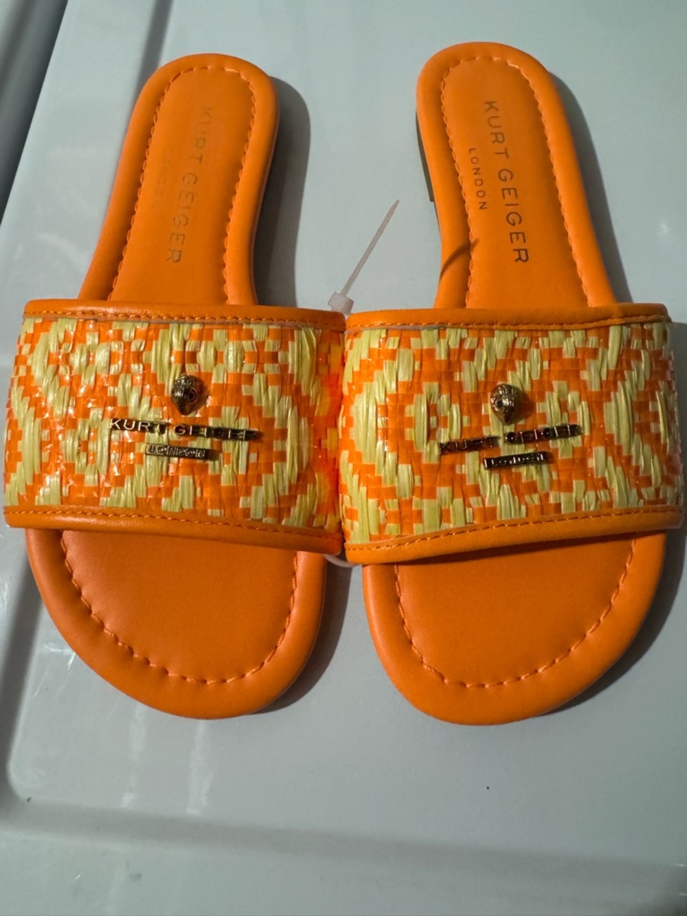 Kurt Geiger Orange and Yellow Woven Slide Sandals